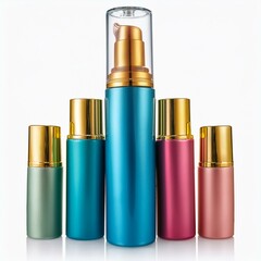 Obraz premium Skincare and Beauty Product Packaging: Colorful Tubes with Gold Detailing
