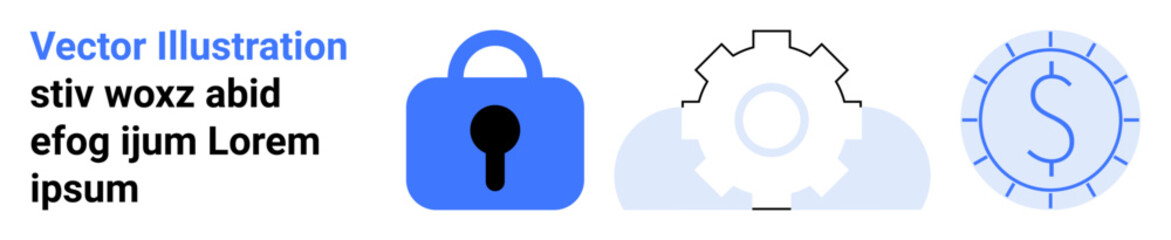 Padlock representing security, gear symbolizing settings or configuration, and a dollar sign indicating financial or economic aspects. Ideal for technology, finance, cybersecurity, business
