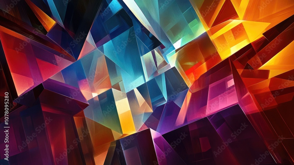 Poster abstract colorful artistic background with geometric shapes, vibrant light reflections and bold patt