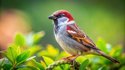 Fototapeta premium Beautiful sparrow bird sitting peacefully in nature, sparrow, bird, peaceful, nature, beautiful, small, feathers