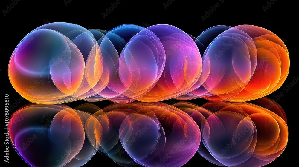 Poster colorful abstract bubbles with light reflections creating a dreamlike atmosphere against a dark back