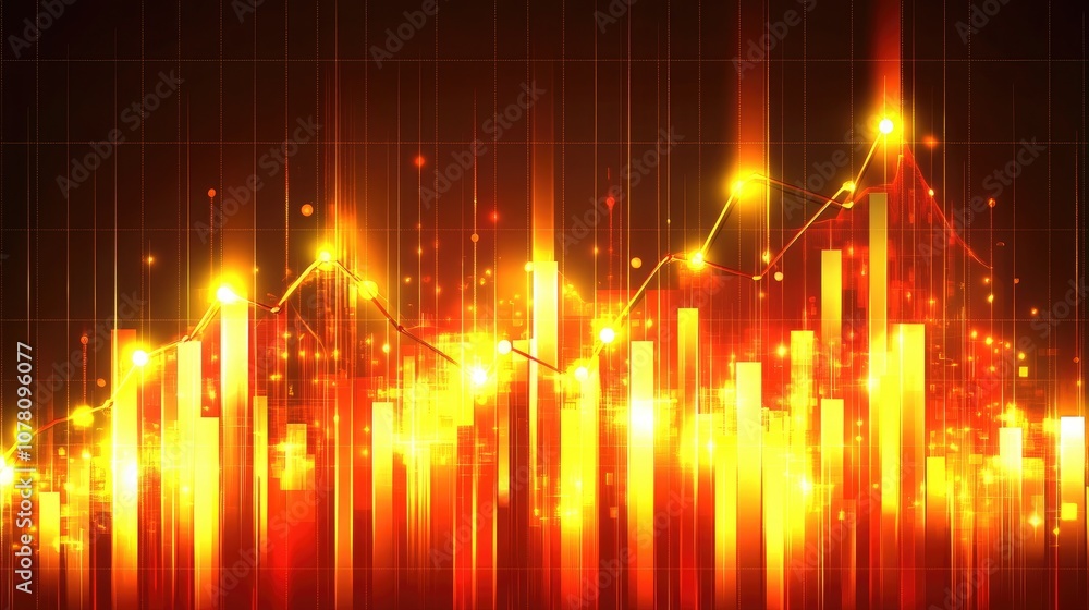 Poster vibrant financial data visualization with colorful bar graphs and dynamic line charts illustrating m