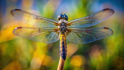 Dragonfly perched on a stick from a top view, Lathrecista asiatica, insect, wildlife, nature, colorful, wings, close-up