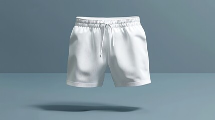 Fototapeta premium A pair of white shorts displayed in mid-air, highlighting a minimalist design.