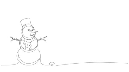 snowman line art drawing in single line, Christmas and new year decoration, snowman one line drawing vector illustration, Christmas frame decoration