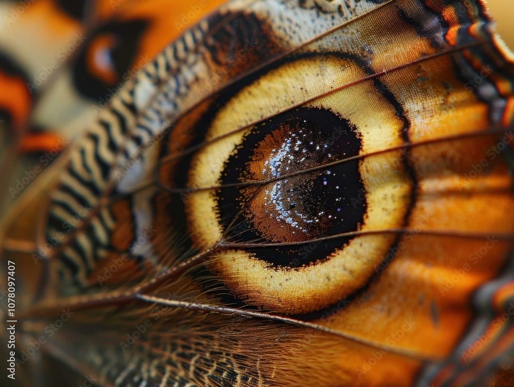 Poster a close-up of a butterfly's wing, showcasing intricate patterns and textures. ai.