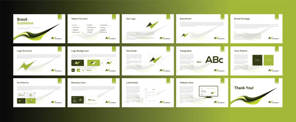 Modern Brand Guidelines landscape layout template. Brand identity presentation. Manual template design.