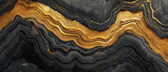 A gold and black line drawing of a rock formation