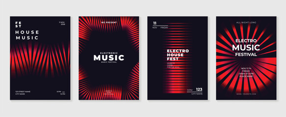 Music poster design background vector set. Electro Sound Cover template with vibrant abstract gradient geometric shape and line wave. Ideal design for social media, flyer, party, music festival, club.
