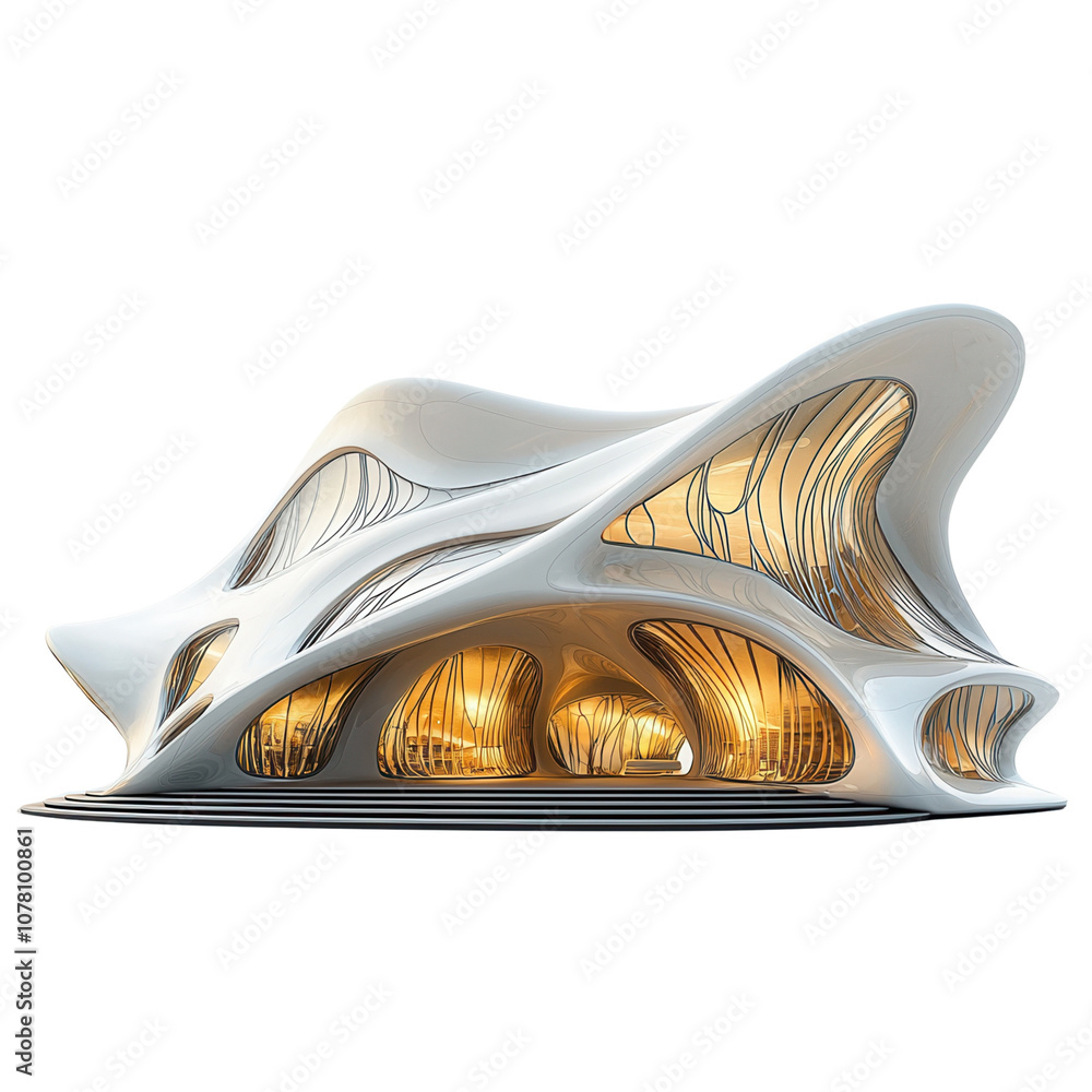 Poster stunning abstract architecture showcasing fluid lines and warm lighting, creating an inviting and mo