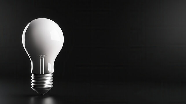 white upright lightbulb on solid black background, creating striking contrast. simplicity of design evokes sense of modernity and elegance