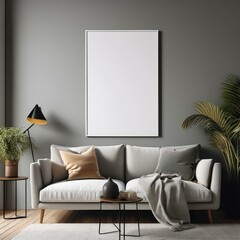 Sophisticated Interior: Living Room Poster Mockup with ISO A Paper Frame