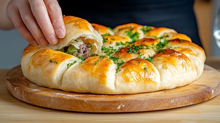 A Russian pirog is a traditional dish consisting of a savory dough filled with a variety of ingredients such as meat, vegetables, and cheese and baked to golden perfection