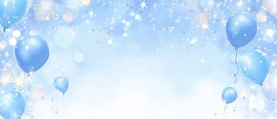 A blue background with a bunch of balloons in the air
