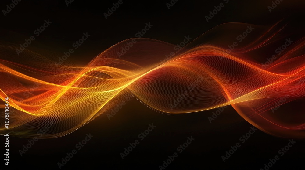 Poster abstract wave patterns in vibrant orange and yellow tones with smooth flowing lines creating a dynam