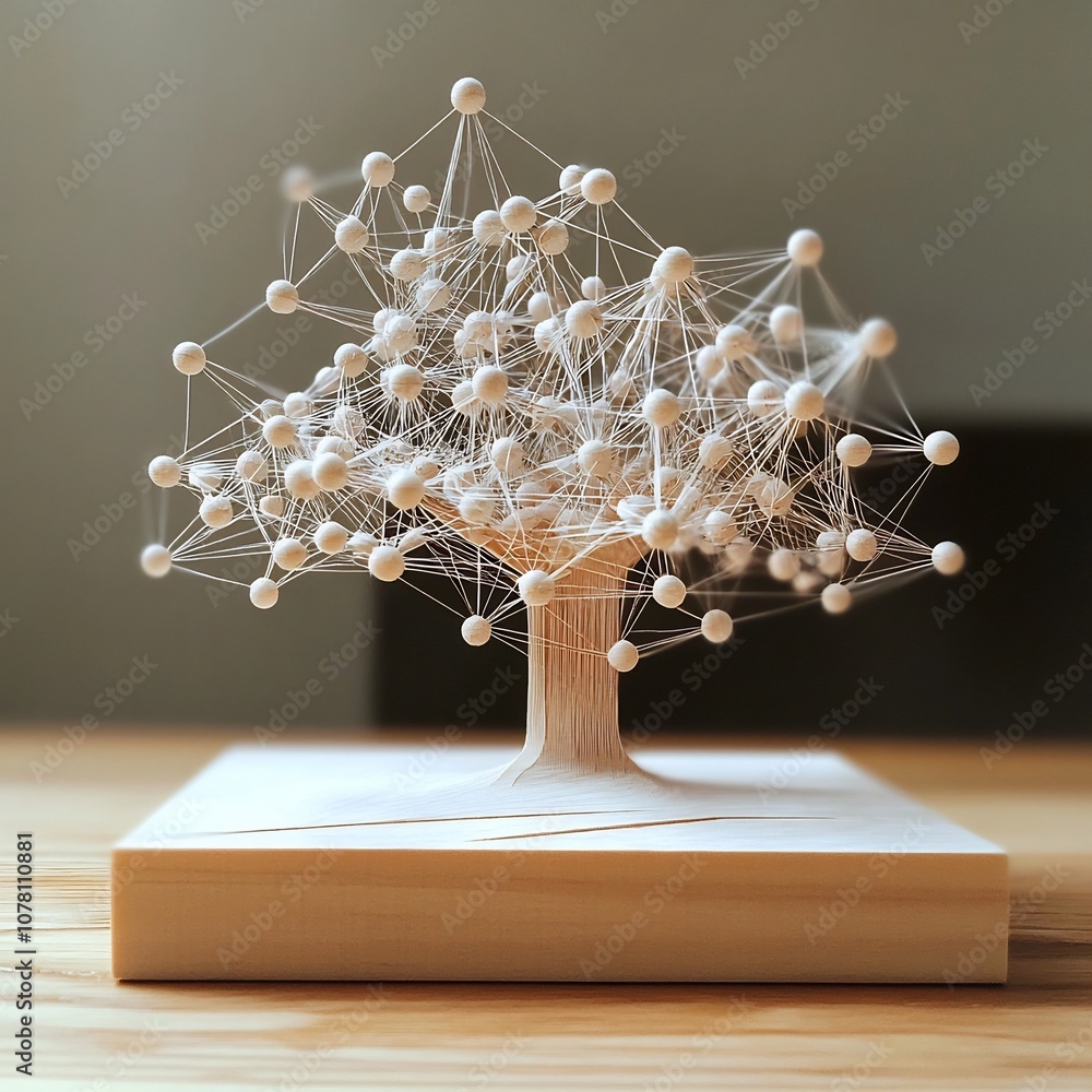 Poster minimalist geometric cerebral constellation of interconnected nodes visualizing knowledge