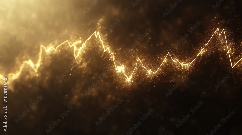 Poster abstract golden light sparkles shining through dark background with fluctuating lines representing g