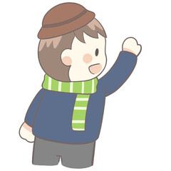 a cartoon boy wearing a hat and scarf