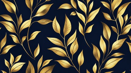 Fototapeta premium Golden botanical leaves on dark background