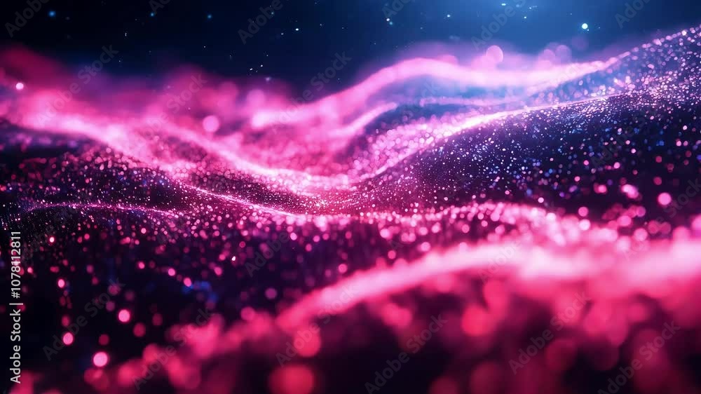 Poster vibrant abstract digital waves with dynamic glittering particles and mysterious depths in a stunning
