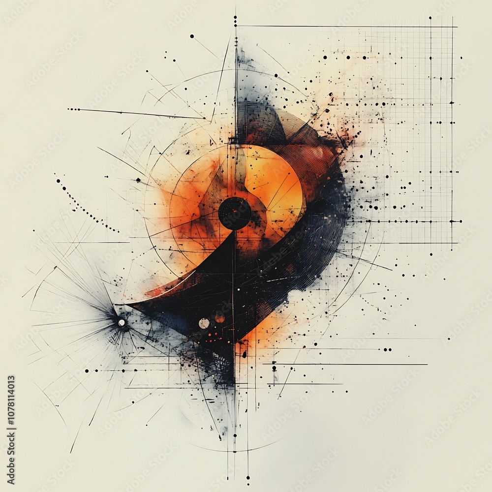 Poster ideation unfolding a dynamic network of geometric shapes in minimalist digital art