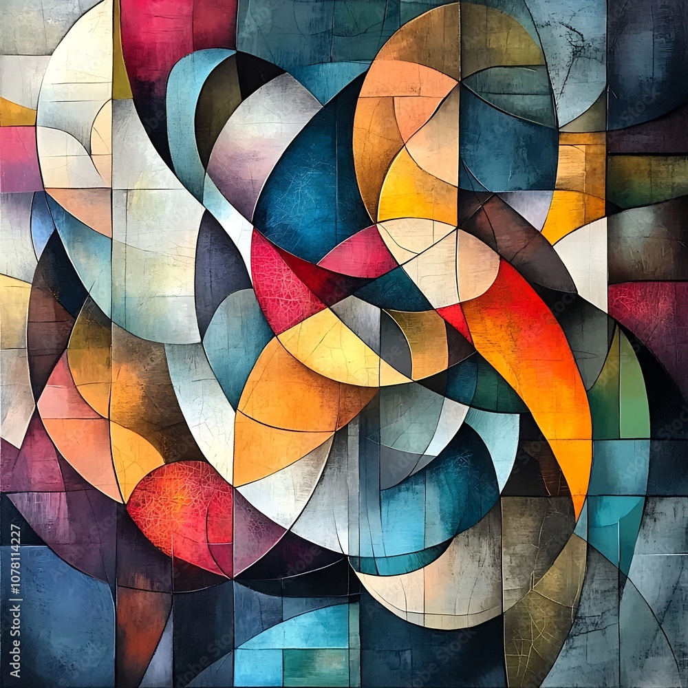 Poster synthesis of insights abstract mixed media composition with interconnected shapes and lines