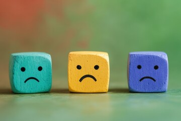 three dice with sad face