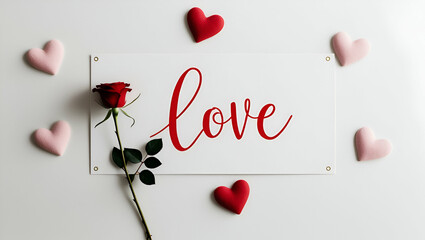 valentine card with heart and Rose 