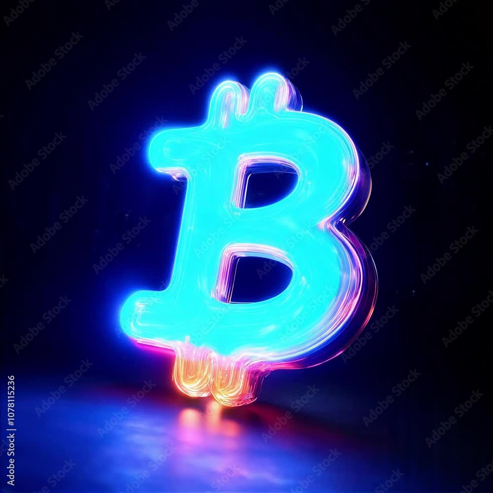Aufkleber glowing bitcoin symbol in vibrant colors representing cryptocurrency and blockchain technology on a 
