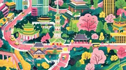 An illustrated map highlighting popular attractions and food spots on Yaowarat Road