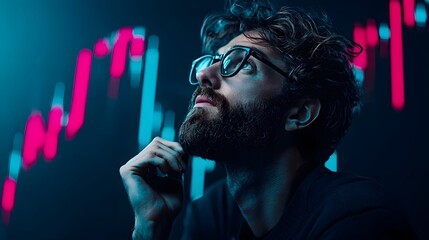 Contemplating Market Trends: A Financial Analyst's Introspective Moment Amidst Digital Data Visuals. Cost of Capital, Capital Structure, Growth Concept