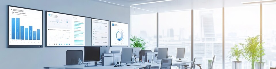 Bright corporate office with modern furniture and charts