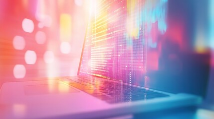 Laptop with vibrant digital graphs on screen