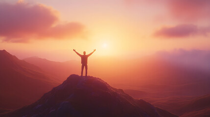 Ultimate Triumph: Reaching New Heights with Determination and Courage Under Sunrise