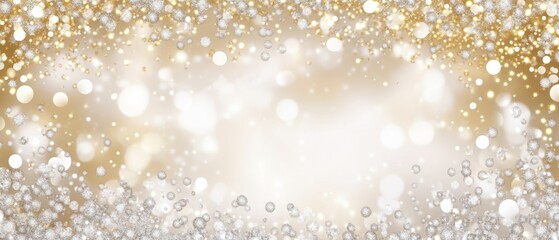 A gold and white background with a lot of glitter and diamonds