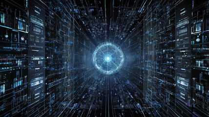 Digital background perfect for tech processes, Abstract digital background featuring dynamic lines, data transfer and encryption, digital archives etc.