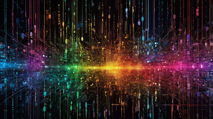 Digital background perfect for tech processes, Abstract digital background featuring dynamic lines, data transfer and encryption, digital archives etc.