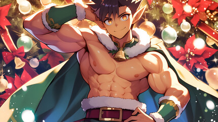 Young Masculine Christmas Elf Japanese Anime Comics Style Poster Wallpaper