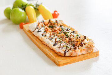 Macro closeup of different kinds of pizza