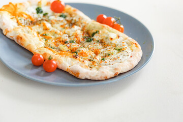 Macro closeup of different kinds of pizza