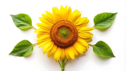 Bright Yellow Sunflowers on White Background