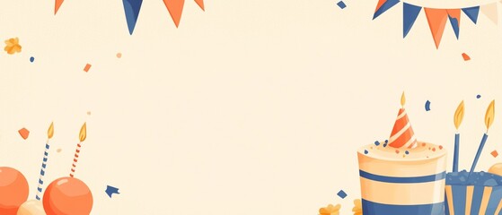 Obraz premium A birthday party banner with a cake and candles