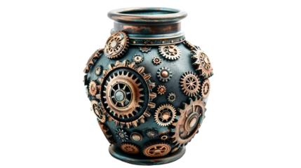 Steampunk-Inspired Decorative Vase on white background