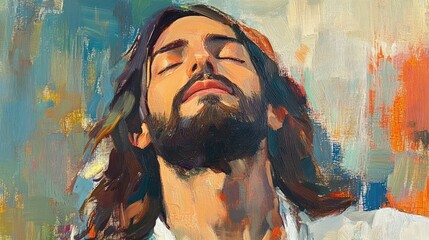 A portrait of Jesus with a peaceful, loving expression, symbolizing compassion and grace