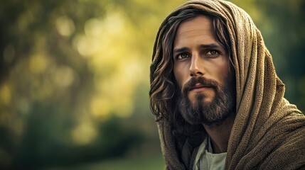 A portrait of Jesus with a peaceful, loving expression, symbolizing compassion and grace