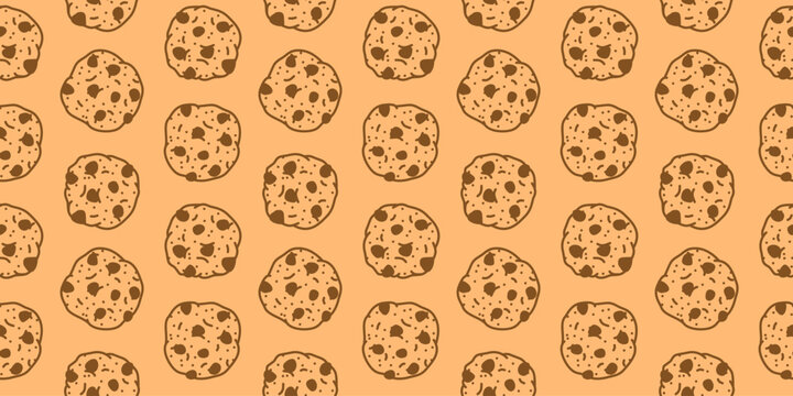 cookie seamless pattern background. chocolate chips pattern background. Cartoon illustration of Cookies. biscuits illustration. 