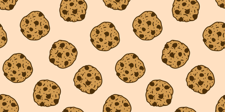 cookie seamless pattern background. chocolate chips pattern background. Cartoon illustration of Cookies. biscuits illustration. 