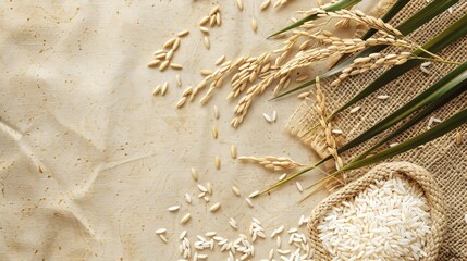 Rice Fields and Grains on Natural Background