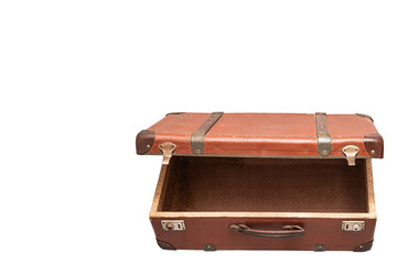 Vintage style. Antiquated and used suitcase isolated on white background