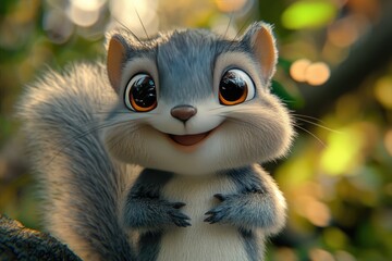 Fototapeta premium Adorable Cartoon Squirrel with Big Eyes and a Smile
